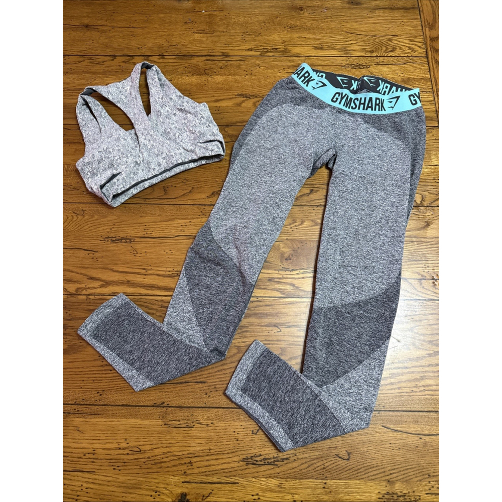 GYMSHARK Dry Flex Athletic Leggings Heathered Gray Bra Womens Sz S W/pads LL37